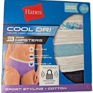 Women Hanes Cool Dri (3) Tagless Hipsters 2XL Womens Underwear Moisture-Wicking